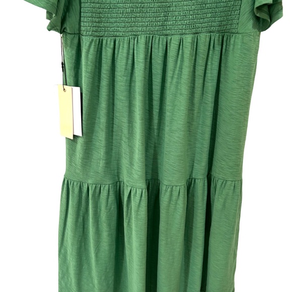 Nation LTD Jacie midi dress S green tiered smocked nap flutter Pima cotton NWT - Picture 8 of 11